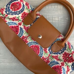Floral Patterned Brown Leather Women's Bag